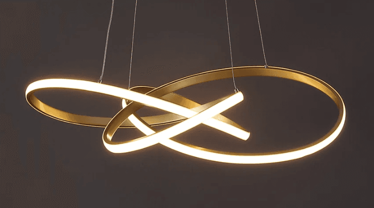 A modern, abstract pendant light featuring multiple interlocking circular and elliptical rings with… — 3D model