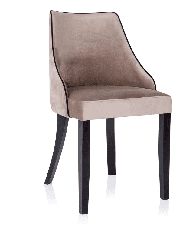 An upholstered armchair featuring a beige velvet fabric with contrasting black piping detail. The ch… — free BLEND 3D model