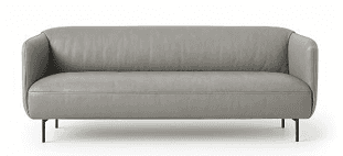 A modern, two-seater sofa upholstered in grey leather. The sofa features a sleek design with curved… — free FBX 3D model