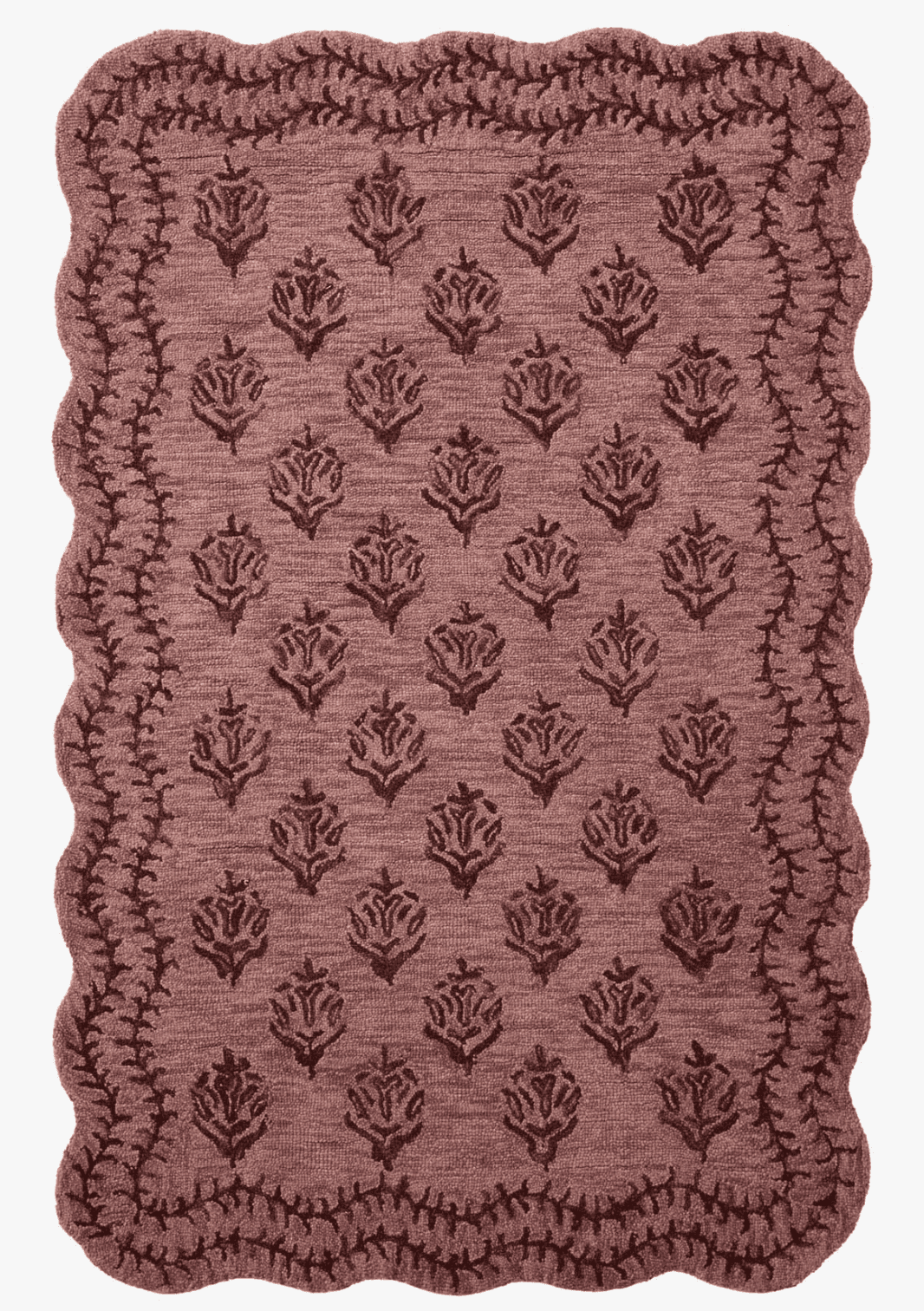 A small rectangular textile mat featuring a scalloped edge and an embossed or woven floral pattern a… — 3D model