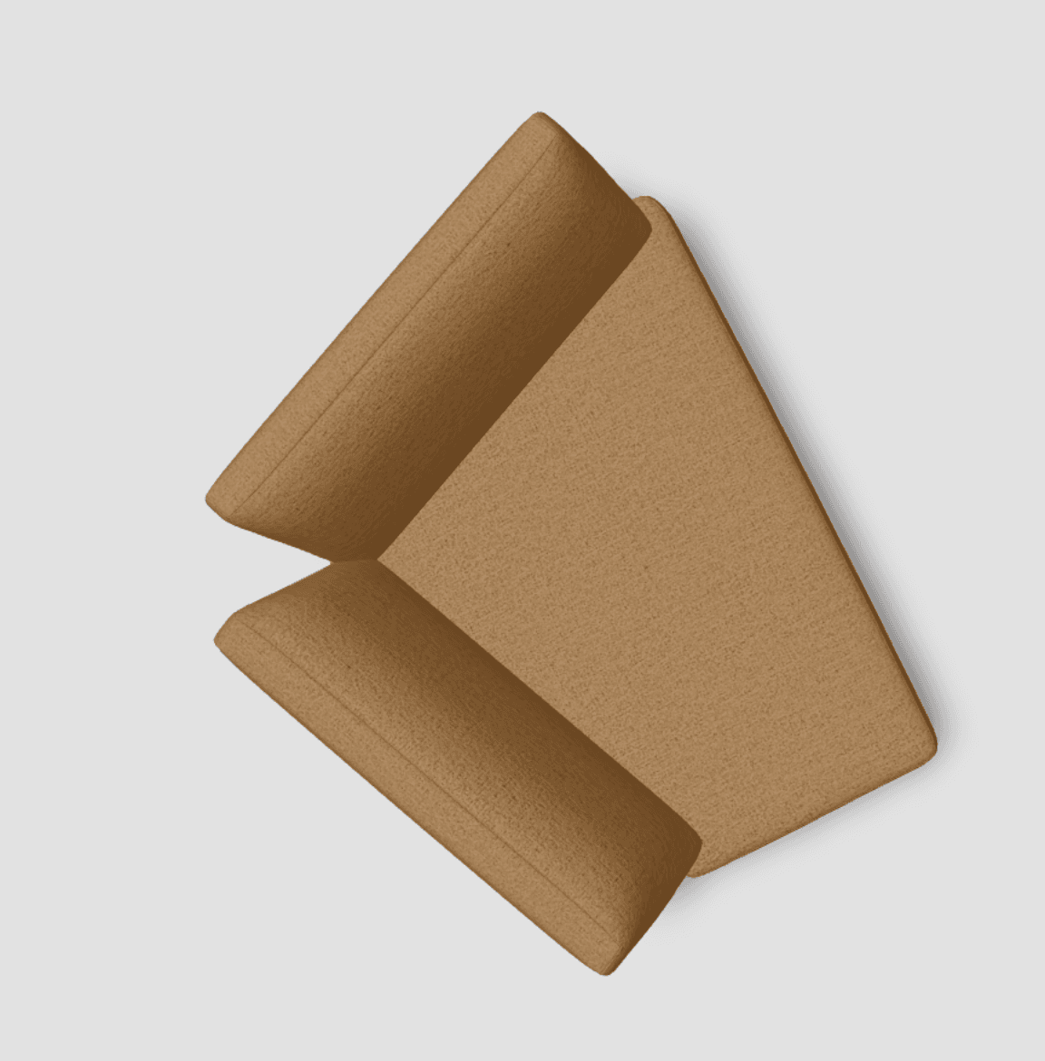 A top-down view of a brown sofa with a textured fabric finish. The sofa appears to have two distinct seating sections or cushions, with angled arms or sides. The overall form suggests a modern or contemporary design. — 3D model