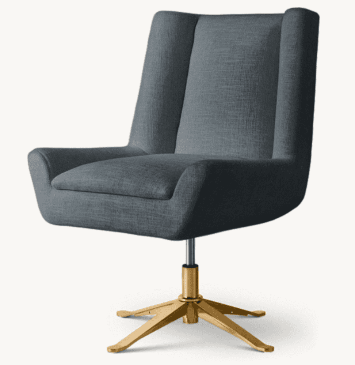 A modern desk chair with a high back, upholstered in a textured dark gray fabric. It features integr… — 3D model