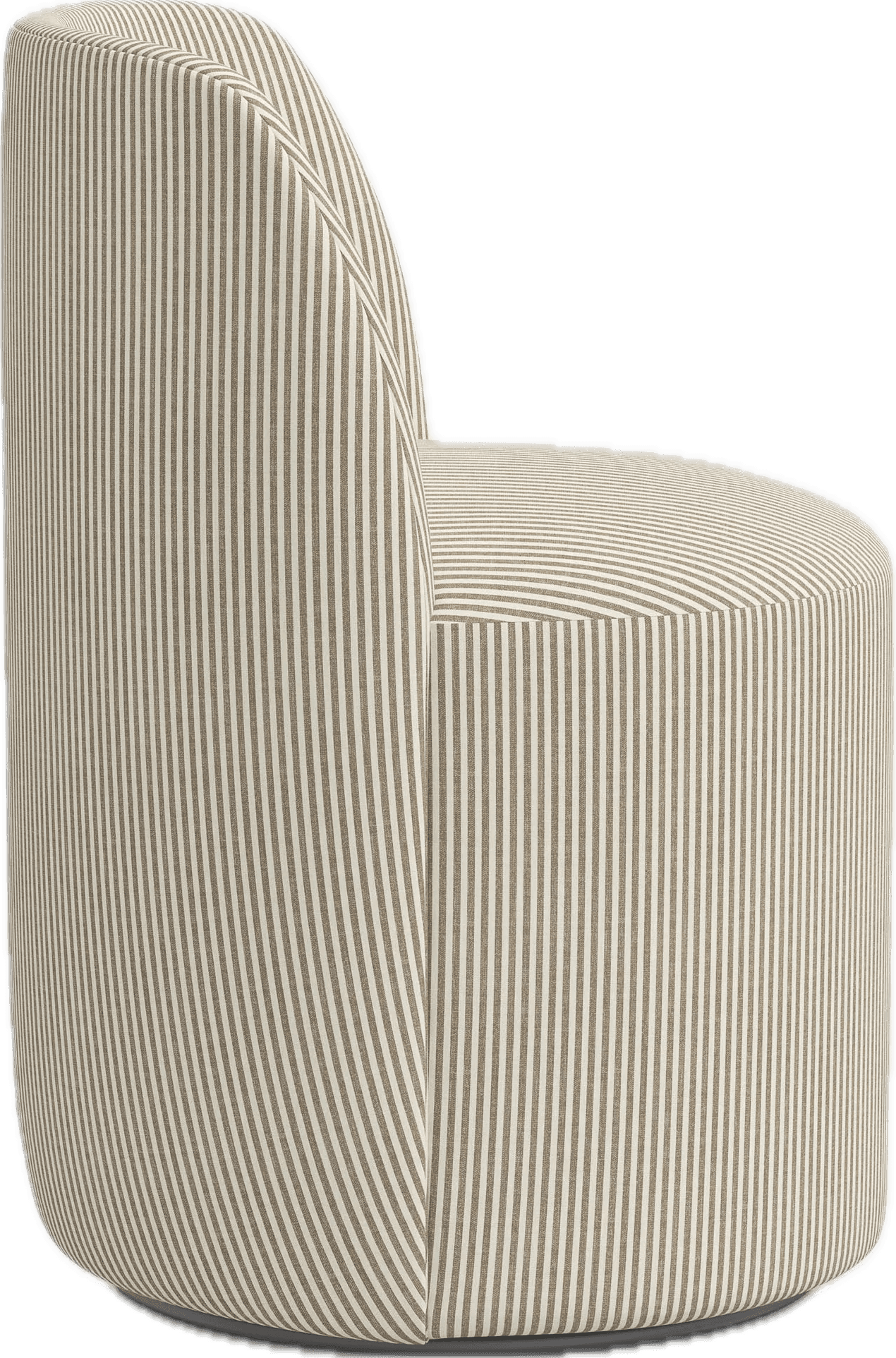 A modern, upholstered swivel accent chair featuring a compact, drum-shaped seat and a gently curved… — 3D model