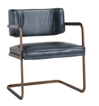 A modern armchair with a dark blue upholstered seat and backrest, supported by a metallic frame with a bronze finish. The frame has a cantilevered design for the legs. — 3D model