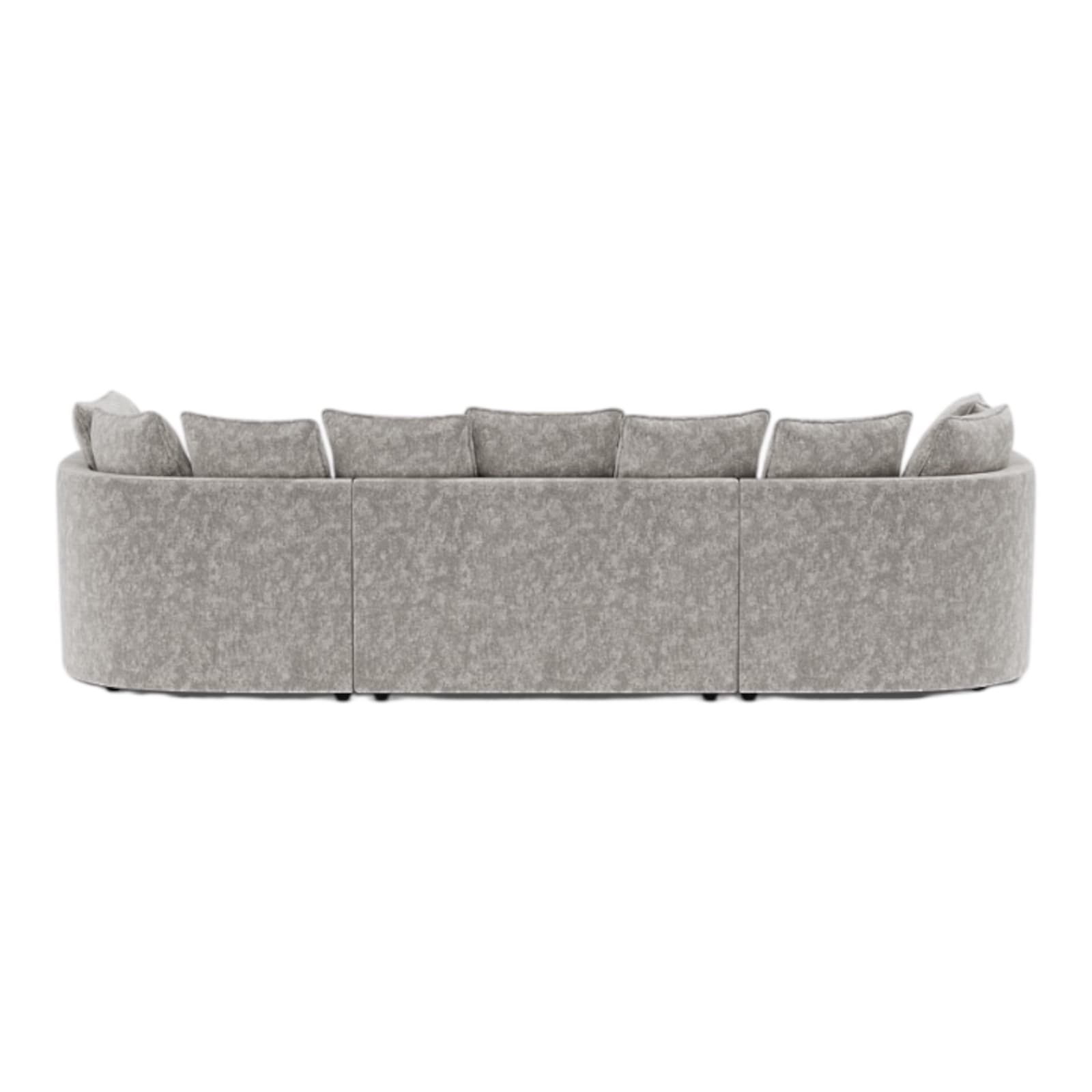 A large, curved sofa with a plush upholstery. The sofa features multiple seat cushions and back cushions that appear to be loose or removable. The overall form is rounded, suggesting a modern or contemporary design. It is presented against a black background, isolating the object. — 3D model