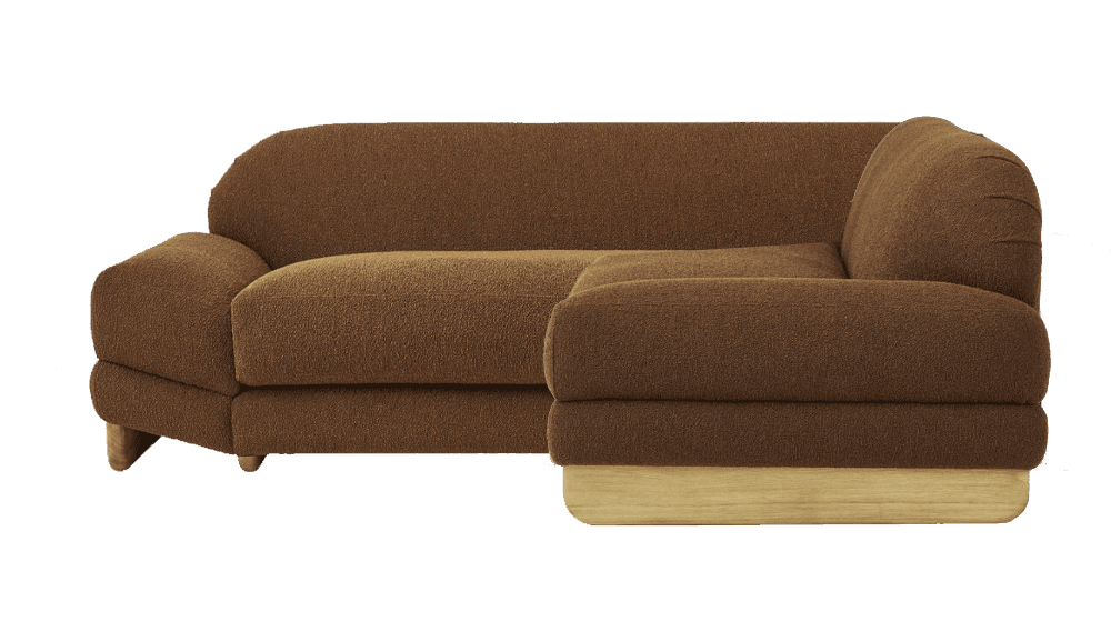 A sectional sofa with a rounded armrest on the left and a chaise lounge extending to the right. The… — 3D model