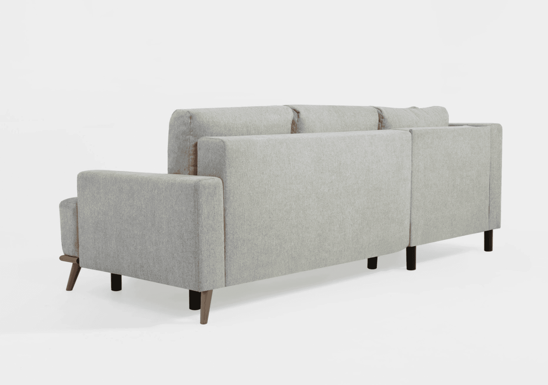 A light grey fabric sofa viewed from the rear and side. It features a three-seat configuration with… — free GLTF 3D model