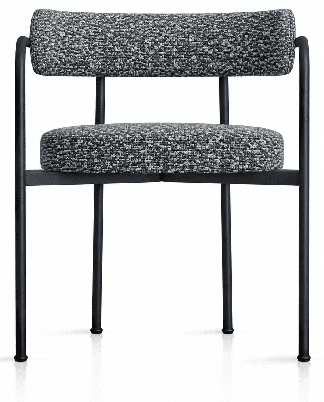An armless contemporary dining chair featuring a black tubular metal frame and upholstered seat and… — 3D model