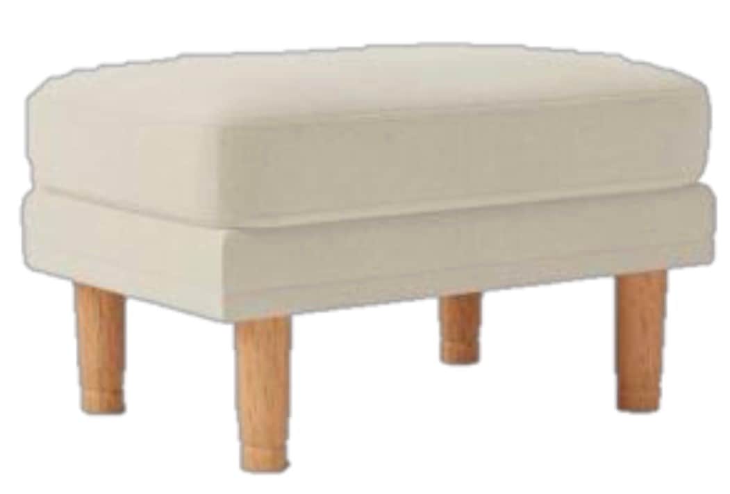 A rectangular ottoman featuring an off-white upholstered top with rounded corners, supported by a lo… — 3D model