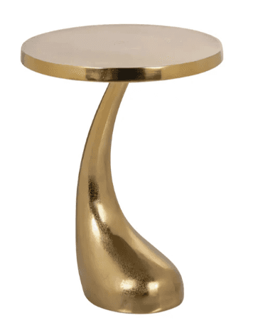A contemporary accent table featuring a round, flat top supported by a single, curvilinear pedestal… — 3D model