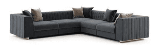 An L-shaped sectional sofa upholstered in dark gray fabric, featuring distinct channel tufting on th… — 3D model