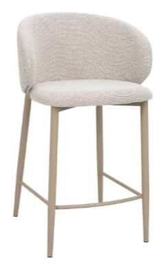 A contemporary bar stool featuring a fully upholstered seat and backrest, supported by slender metal… — 3D model