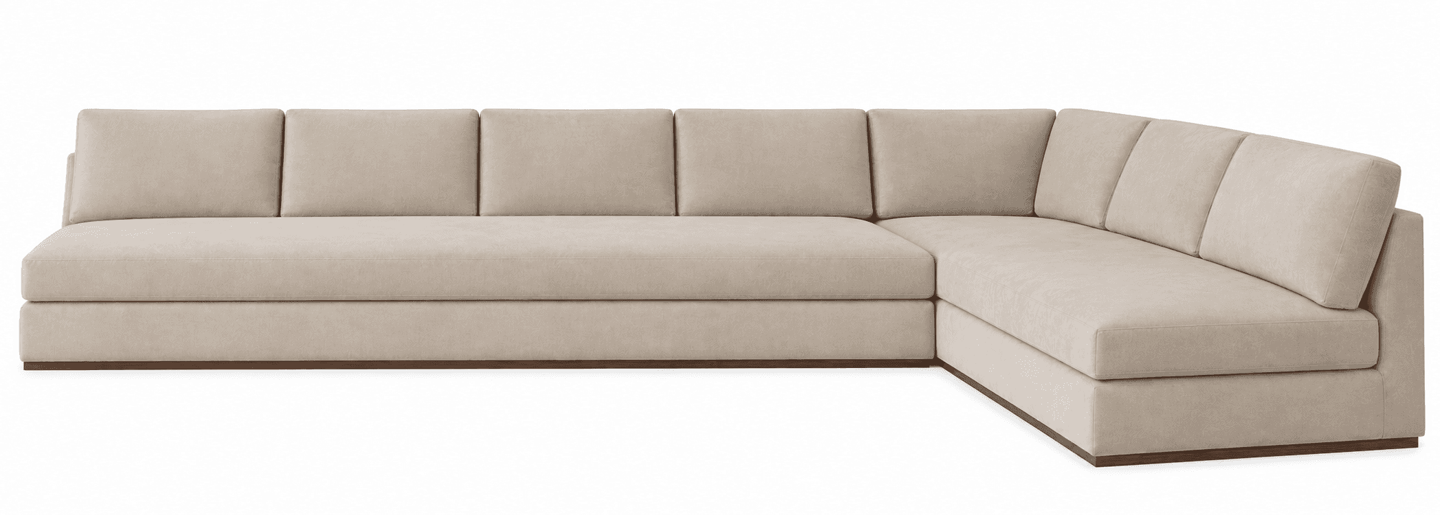 An L-shaped sectional sofa upholstered in a light beige, textured fabric, featuring a clean, contemp… — 3D model