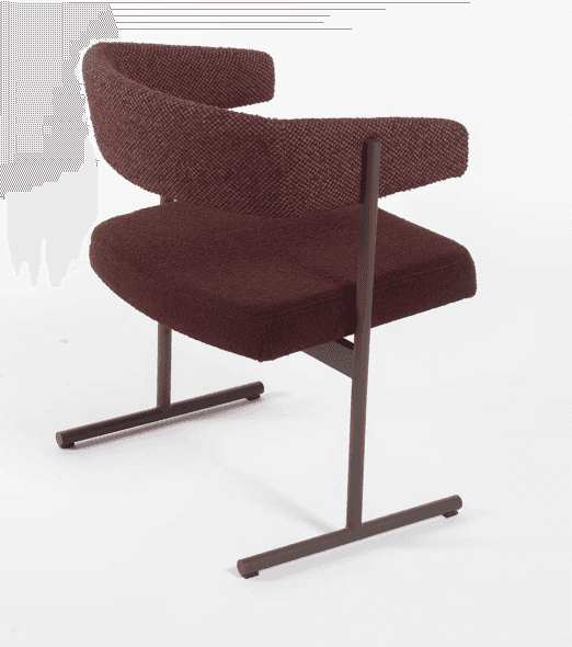 A modern upholstered armchair featuring a distinctive curved backrest that seamlessly transitions in… — 3D model