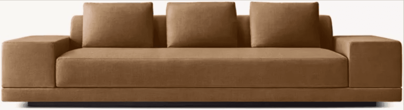 A contemporary sofa with a low profile and clean lines, featuring a unified base and three plush bac… — free GLTF 3D model