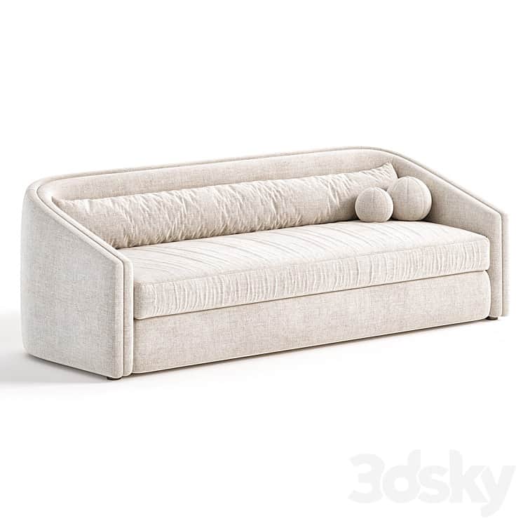 A modern upholstered sofa featuring integrated, rounded armrests and a continuous backrest, all cove… — 3D model