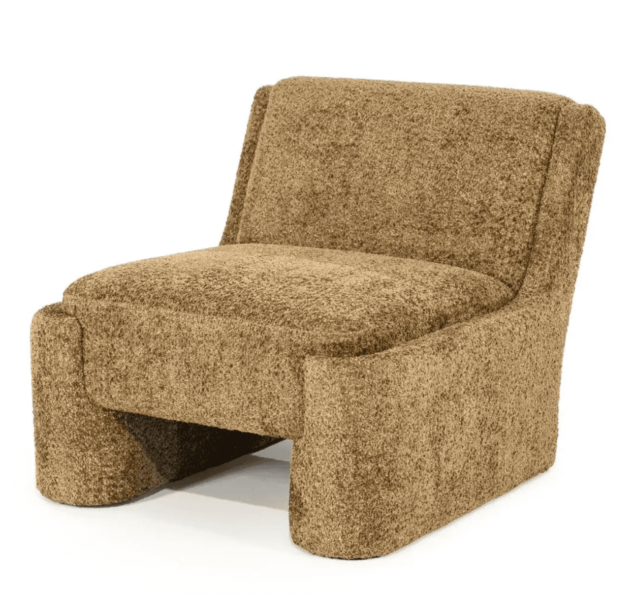 A low-profile, armless lounge chair upholstered in a rich, textured brown boucle fabric. The chair f… — 3D model