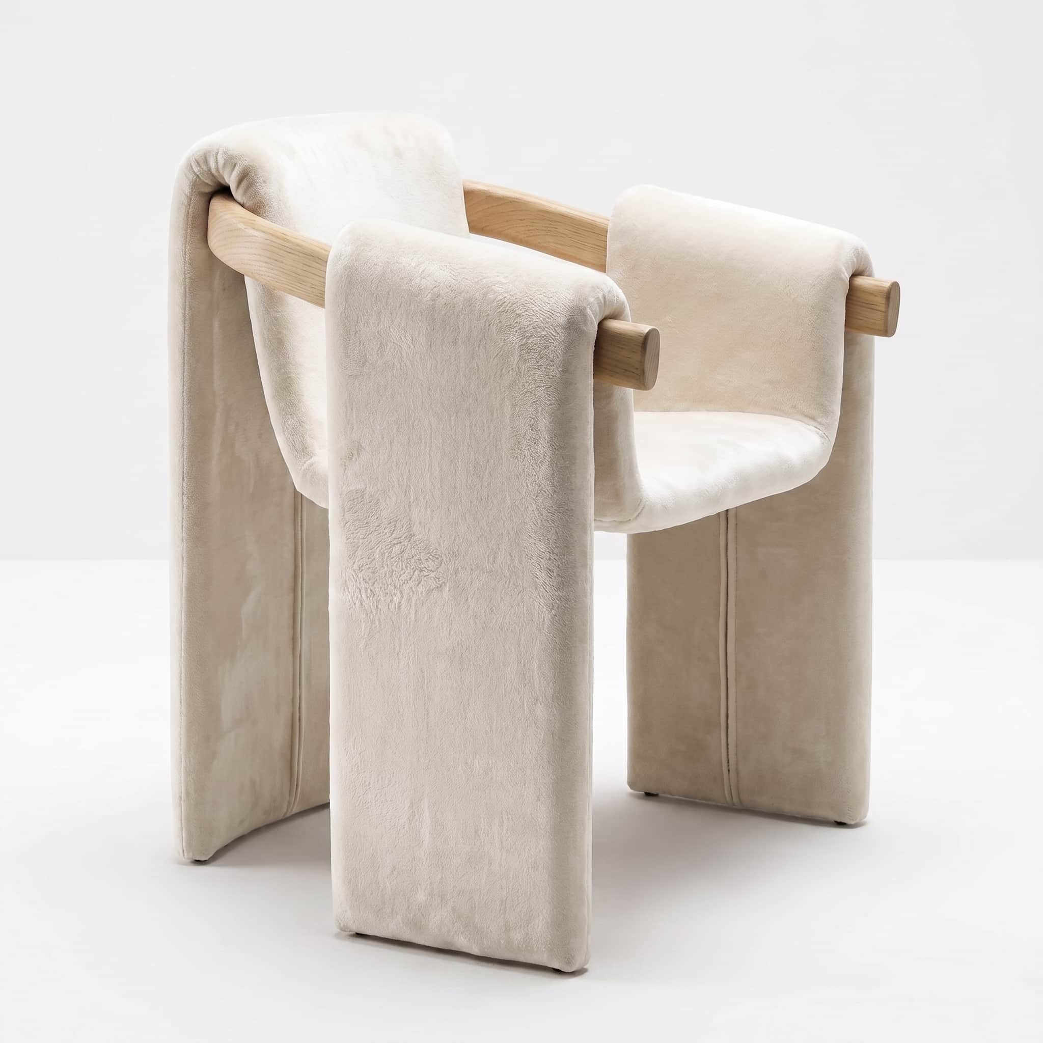 A contemporary armchair featuring a minimalist design with a visible light-toned wooden frame that s… — 3D model