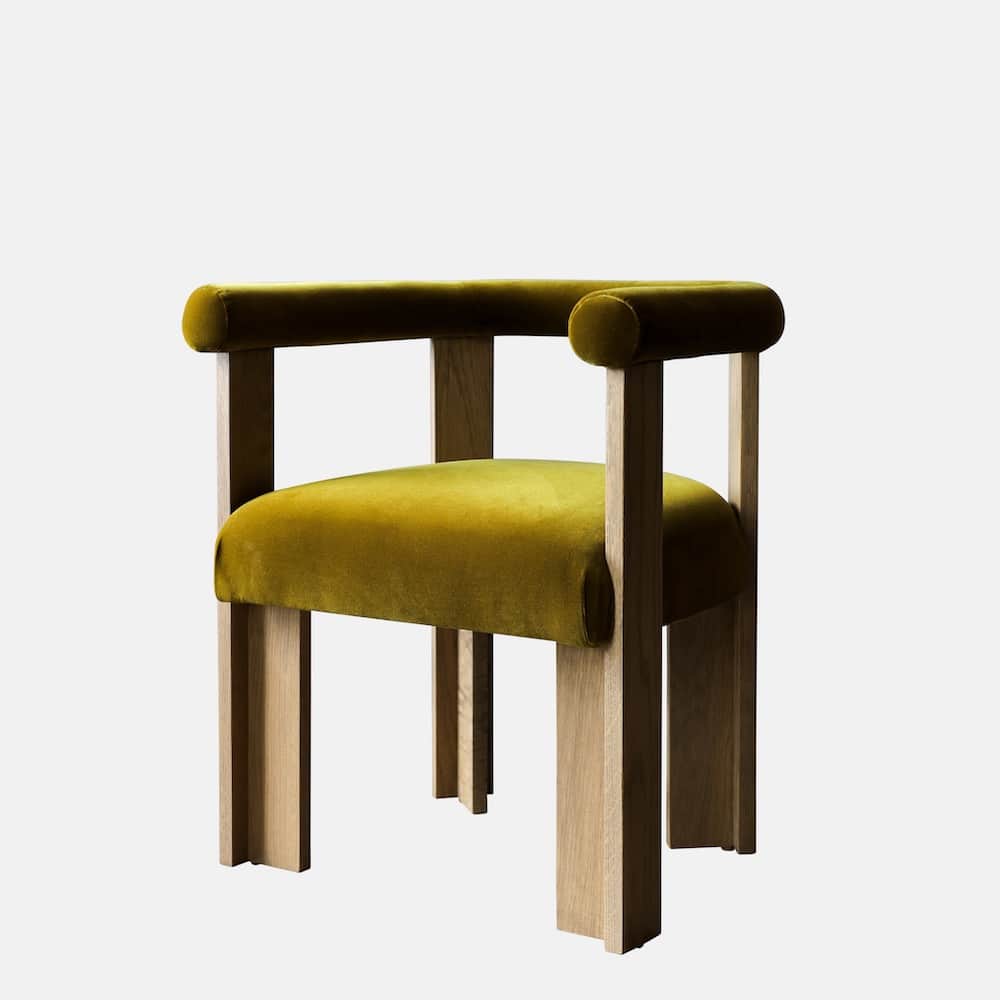 A modern armchair with a striking geometric design. It features a sturdy wooden frame with clean lin… — 3D model
