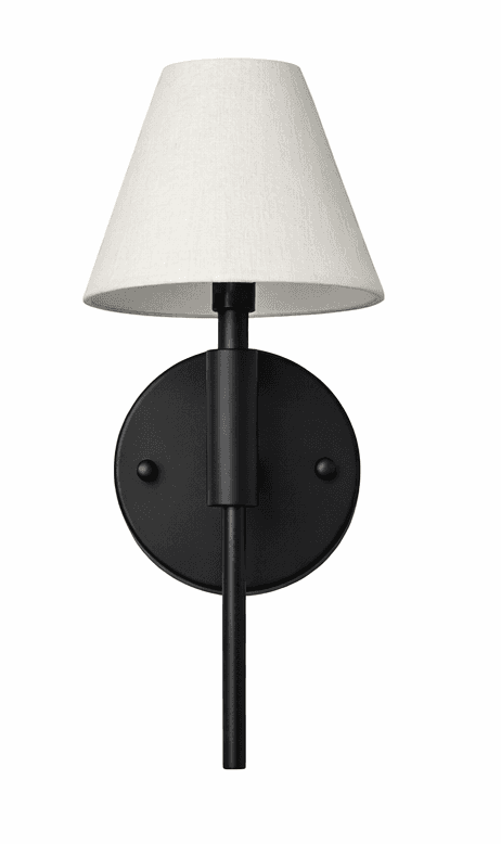 A wall-mounted lighting fixture featuring a conical fabric shade and a matte black metal frame, desi… — free GLB 3D model
