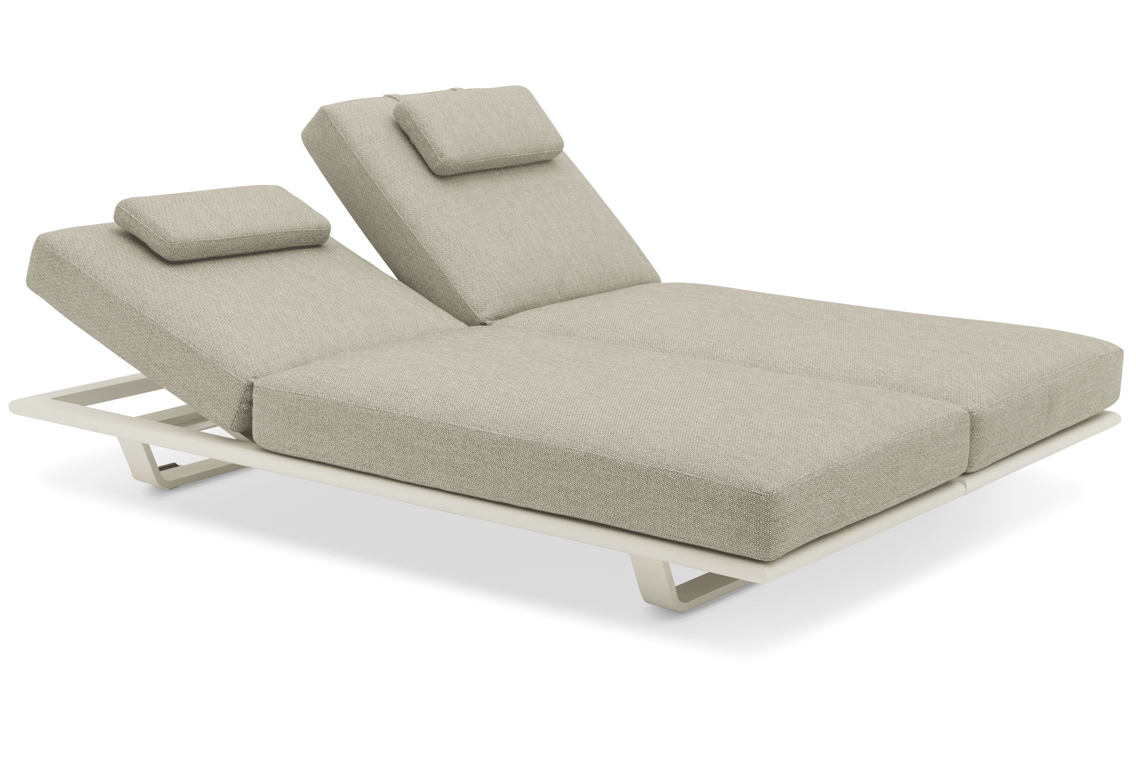 A contemporary dual chaise lounge featuring two independently adjustable backrests, each with a smal… — 3D model