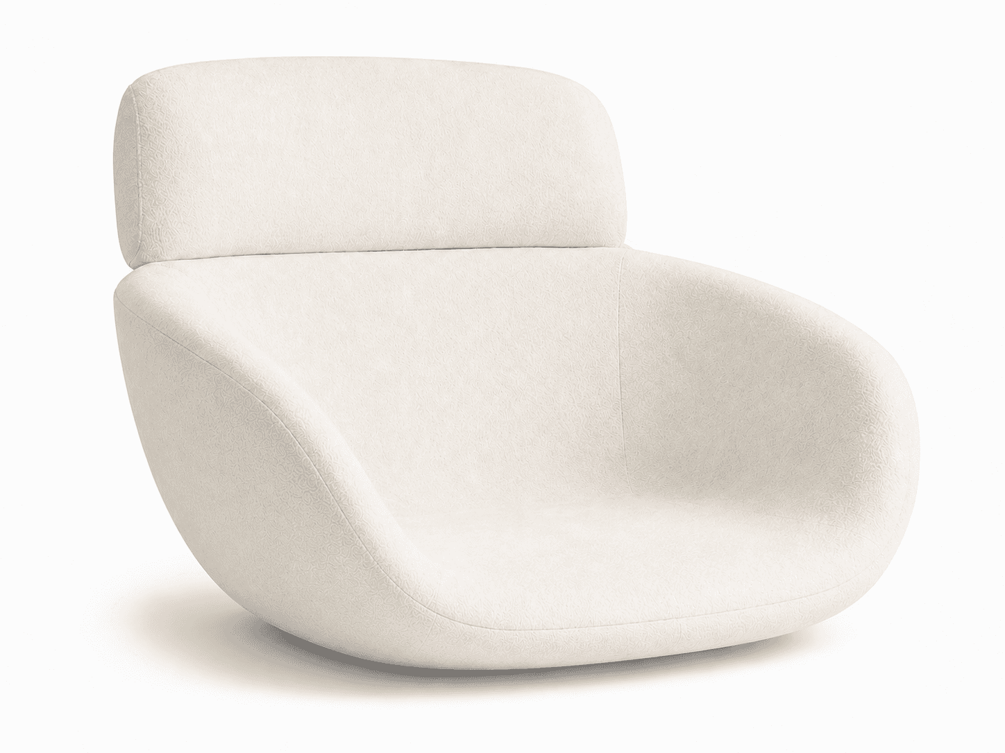 A modern, sculptural, armless lounge chair upholstered in a light-colored, textured fabric. It featu… — 3D model