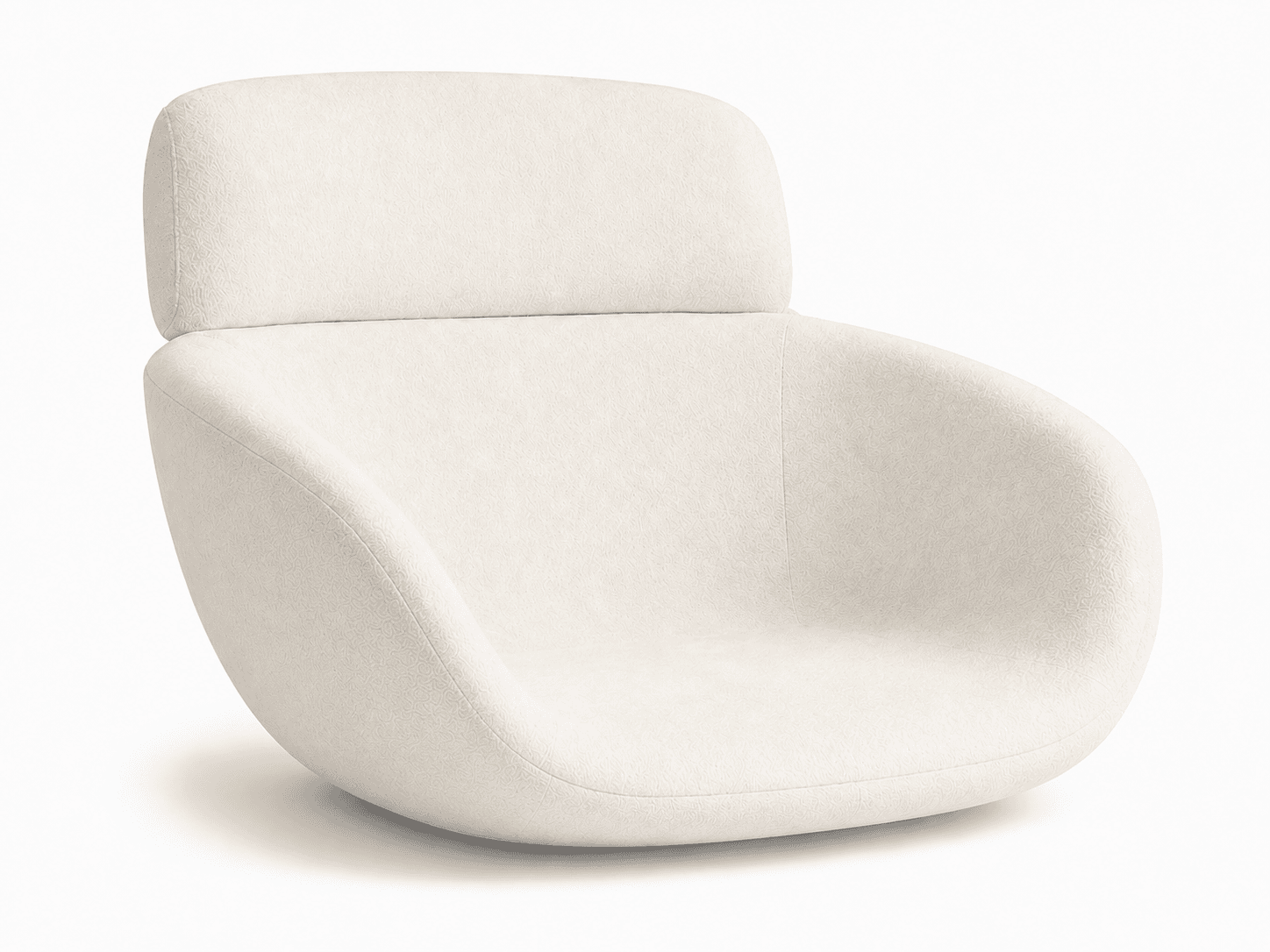 A modern, sculptural, armless lounge chair upholstered in a light-colored, textured fabric. It features a continuous, low-slung, curved silhouette with an integrated backrest, designed for relaxed seating. — 3D model