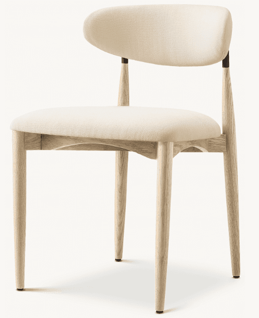 A modern dining chair with a subtly curved backrest and a padded seat. The frame and legs are constr… — 3D model