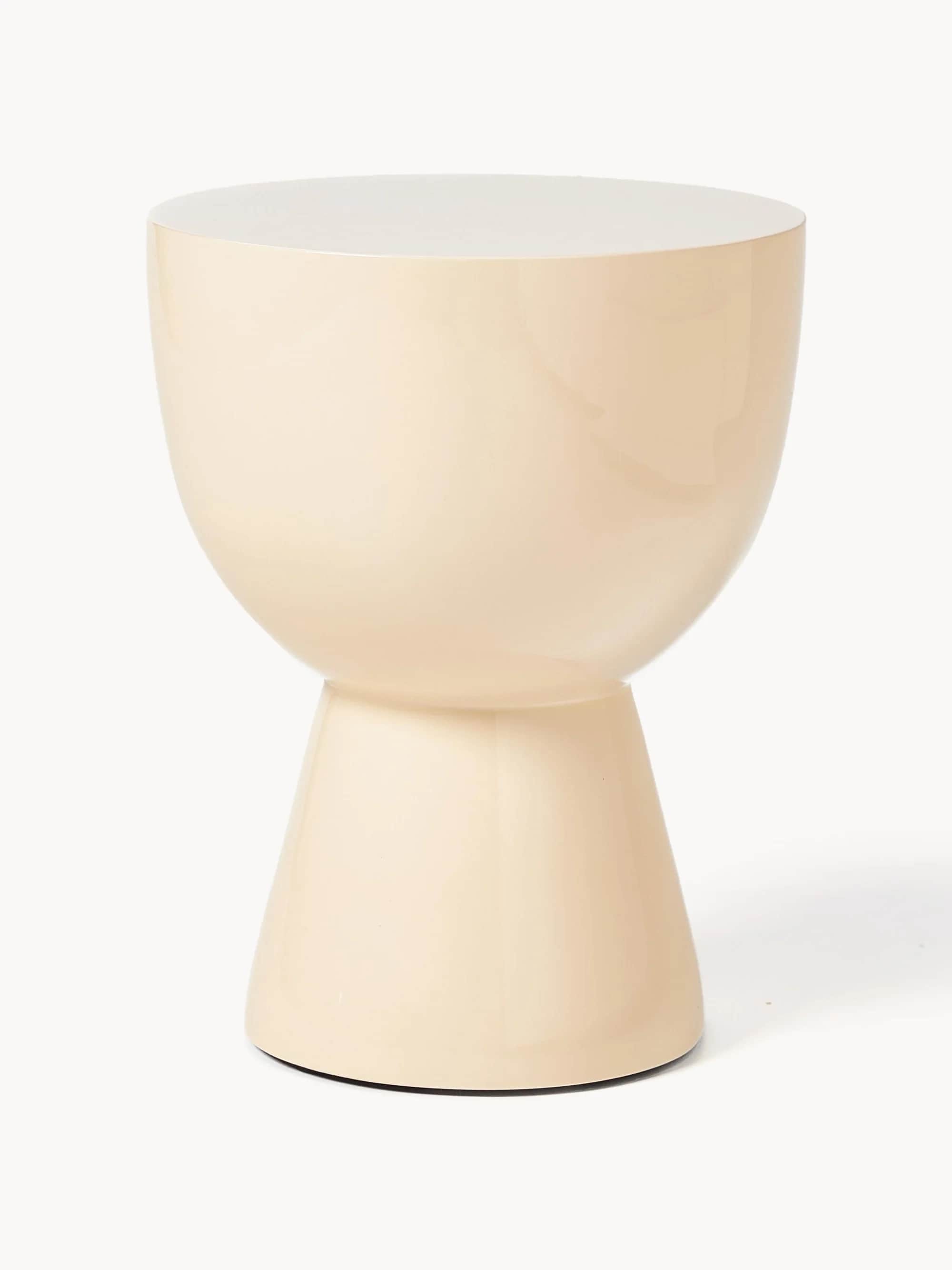 A pedestal-style side table with a rounded, drum-like upper section that tapers to a narrower centra… — 3D model
