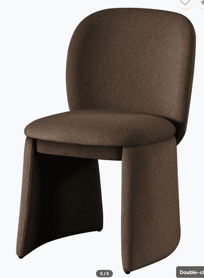 A contemporary armless chair featuring a curved backrest and seat, fully upholstered in a dark brown textured fabric. The chair stands on a unique, continuous panel base, which is also upholstered, creating a monolithic and sculptural form. — 3D model