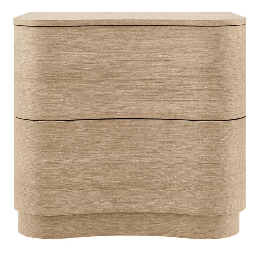 A two-drawer nightstand with a curved, modern design. The unit features rounded edges and a continuo… — 3D model