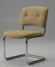 A cantilever dining chair featuring a tubular chrome frame and upholstered seat and backrest in a li… — free GLB 3D model
