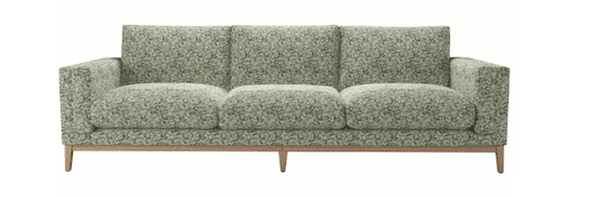 A three-seater sofa with a textured fabric upholstery and a visible wooden frame and legs. — 3D model