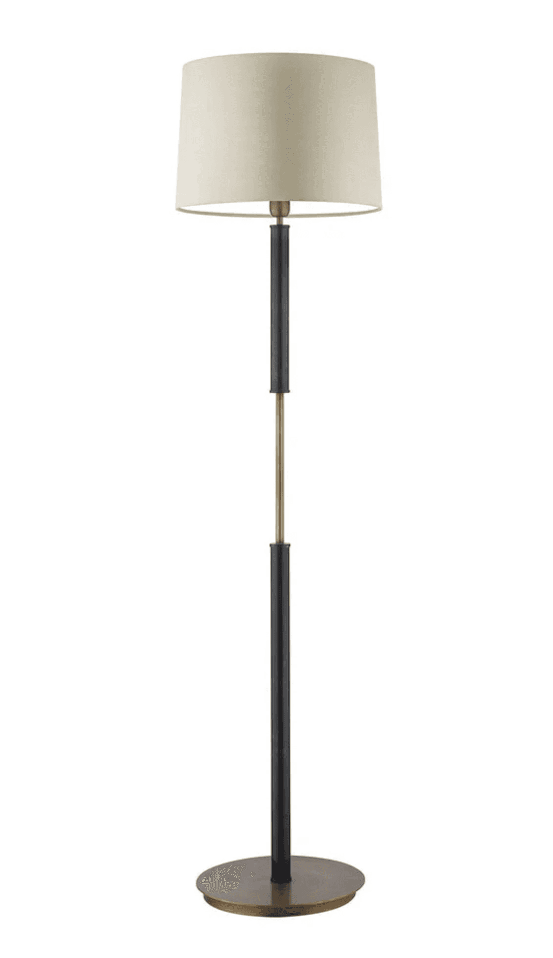 A contemporary floor lamp featuring a two-tone design. The lamp has a circular, flat brass base. The… — 3D model