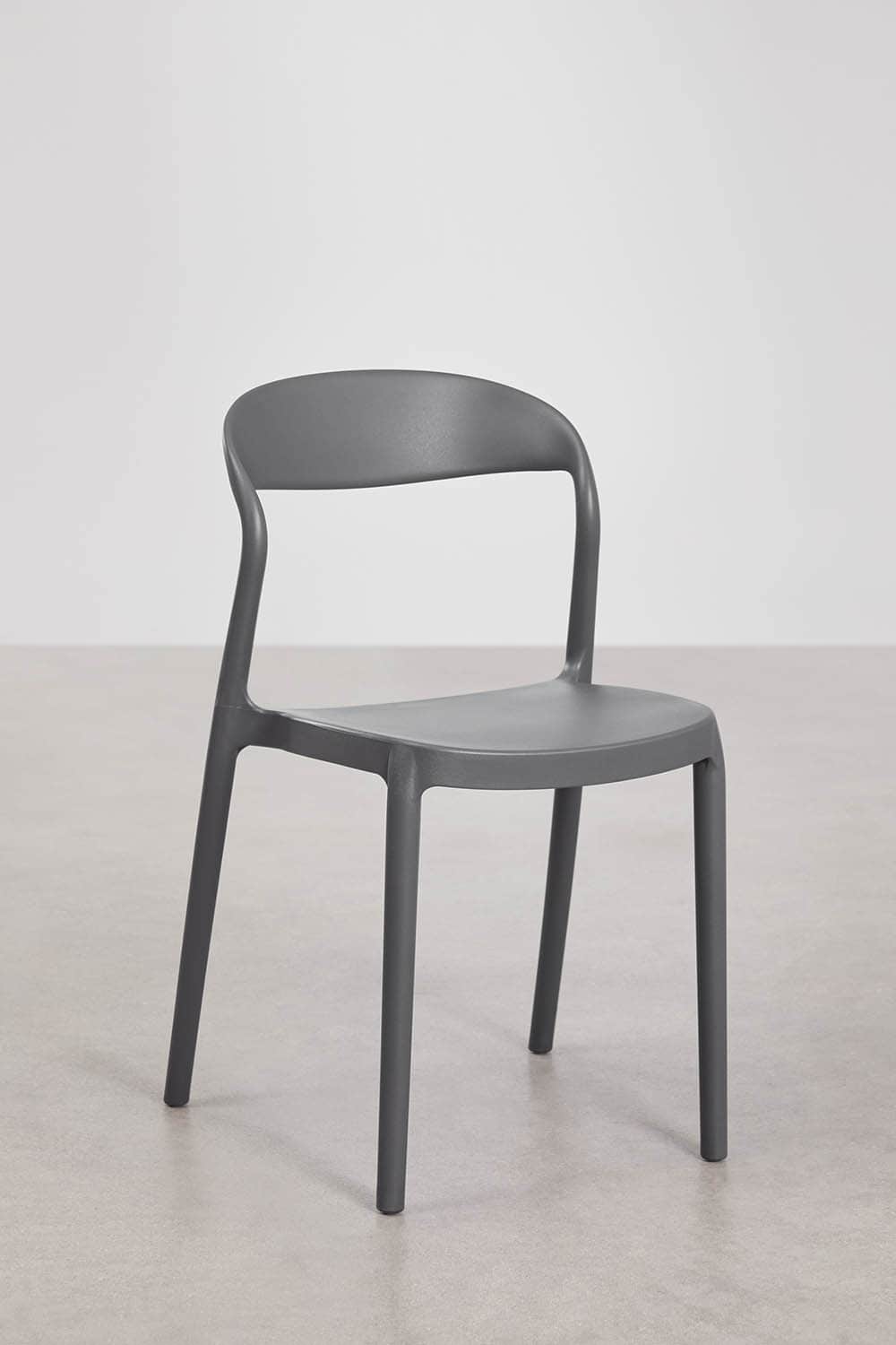 A contemporary side chair made from a single mold of dark grey polypropylene. It features a seamless… — 3D model