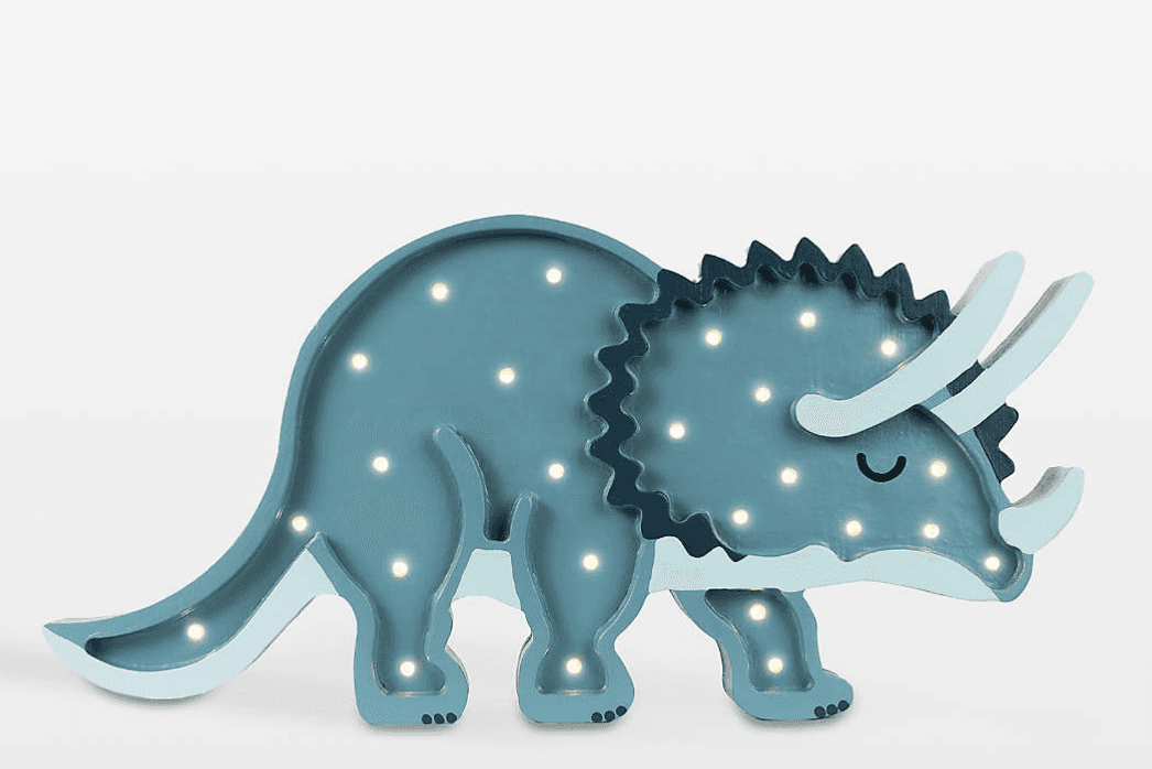 A light blue decorative LED light shaped like a triceratops dinosaur. It features numerous small, wa… — 3D model