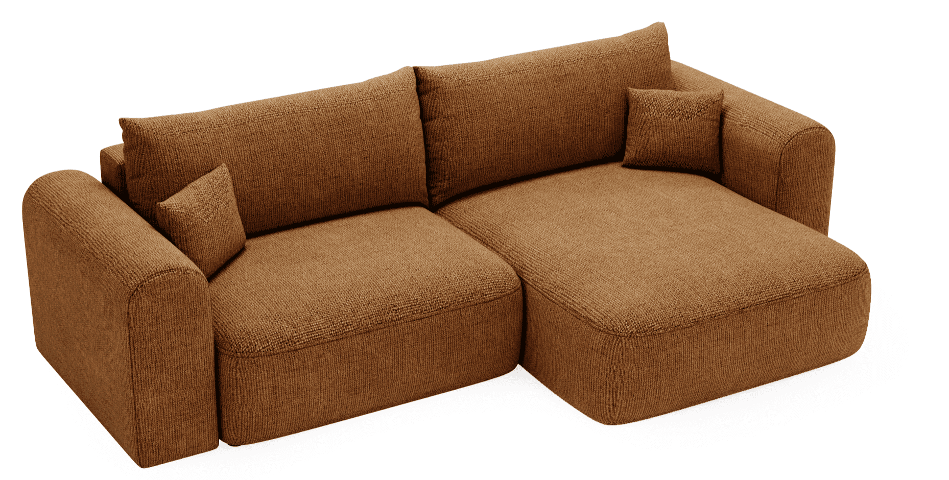 A contemporary two-piece sectional sofa with an integrated chaise lounge, upholstered in a warm brow… — 3D model