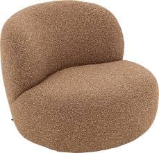A contemporary, armless accent chair featuring a unique, sculptural form and upholstered in a textured, brown bouclé fabric. The chair's backrest and seat merge seamlessly, creating a fluid, organic silhouette. — 3D model