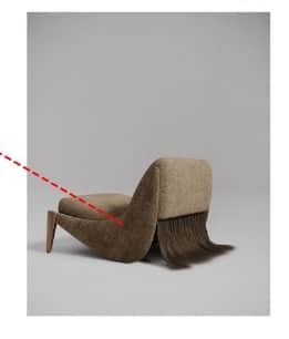 An armchair with an upholstered seat and backrest, featuring a unique design element resembling frin… — free OBJ 3D model