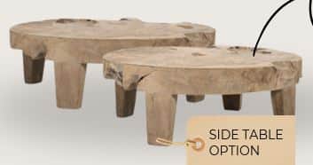 A low, circular stool or plant stand crafted from a thick, natural wood slab, featuring three robust… — 3D model