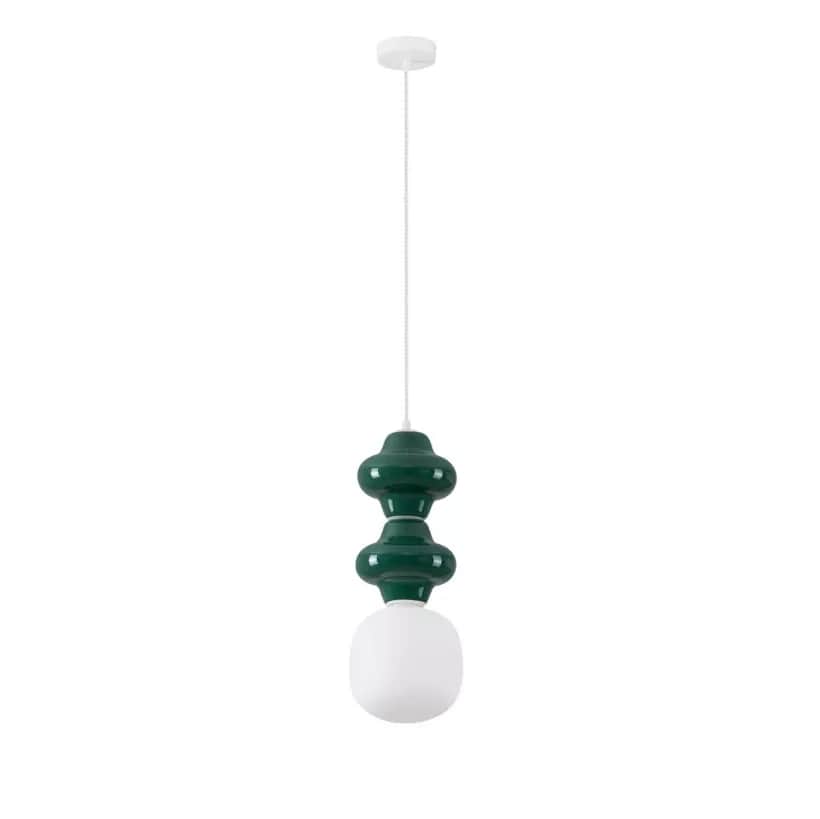 A pendant light fixture featuring a decorative, stackable design. The fixture has a white ceiling ca… — 3D model