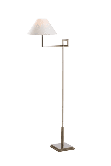 A modern floor lamp with a square base, a slender vertical pole, and an adjustable arm extending to… — free STL 3D model