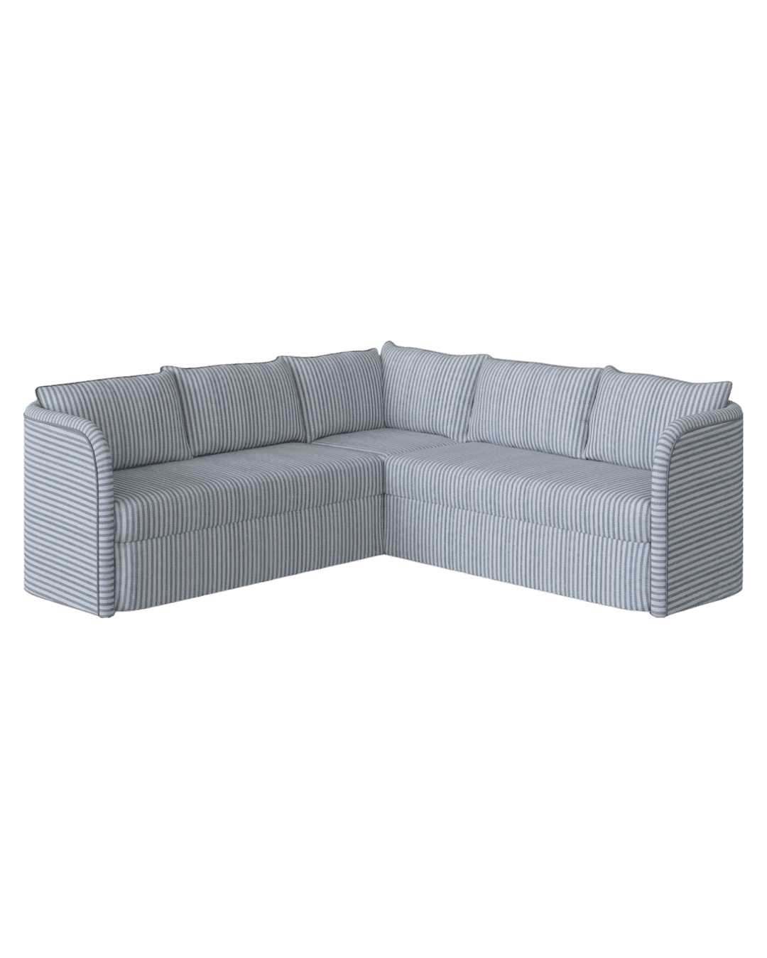 A sectional sofa with a light blue and white striped upholstery. The sofa features multiple seating… — free SKP 3D model