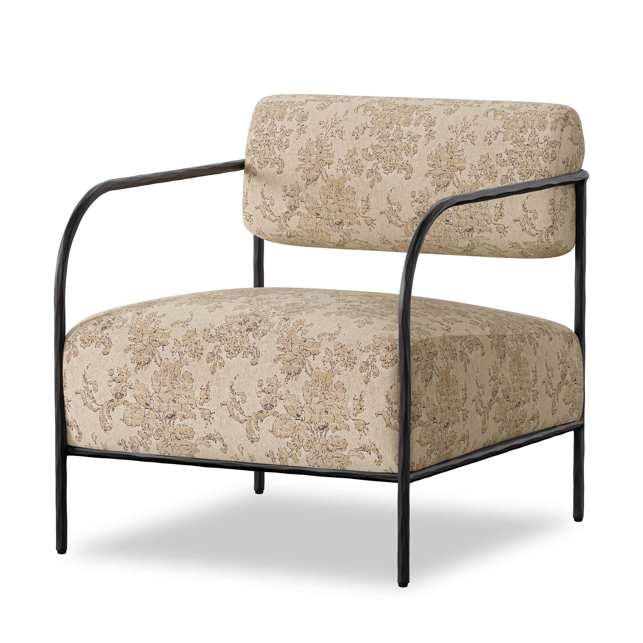 A contemporary lounge chair featuring a sturdy dark metal frame with upholstered seat and back cushi… — 3D model