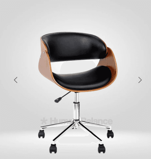 A bentwood swivel desk chair featuring a curved plywood shell with a walnut veneer, complemented by… — 3D model