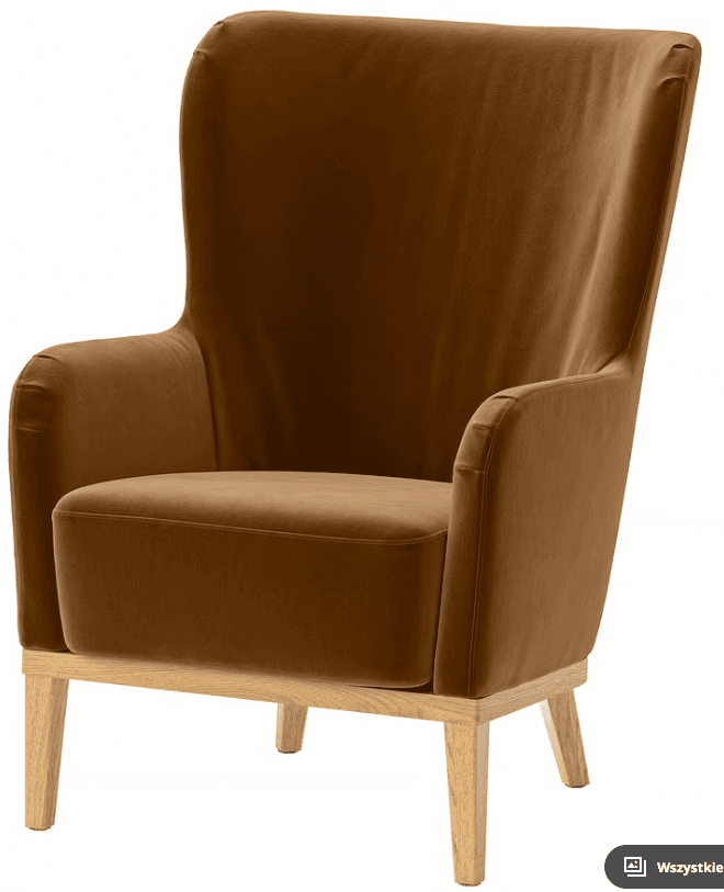 A contemporary high-back armchair with brown velvet upholstery and an exposed light wood base and legs. — 3D model