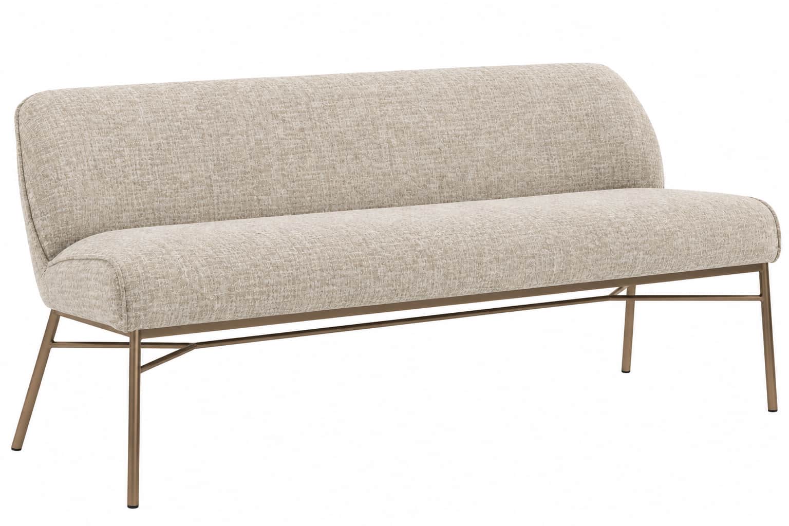 A modern two-seater bench featuring a minimalist design with a light-colored, textured fabric uphols… — 3D model