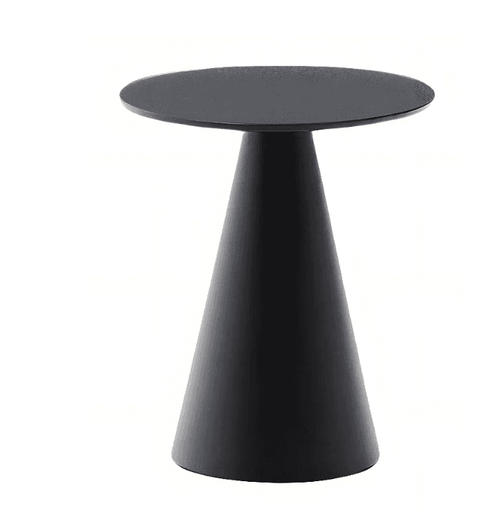 A small, round-topped side table with a conical base, finished in a matte black. The design is moder… — 3D model