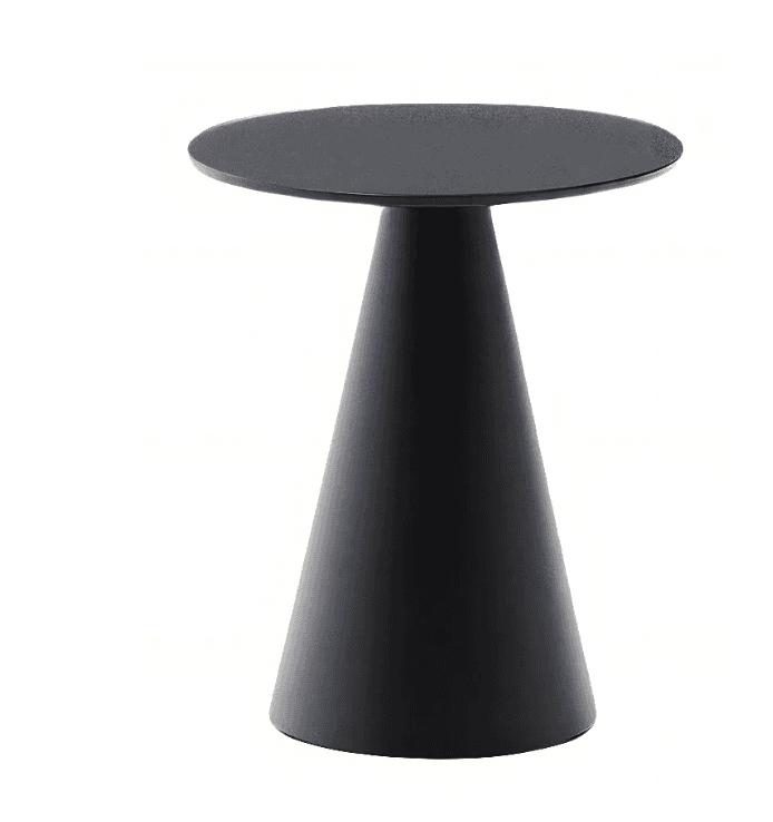 A small, round-topped side table with a conical base, finished in a matte black. The design is modern and minimalist, featuring a single, continuous silhouette from base to tabletop. — 3D model