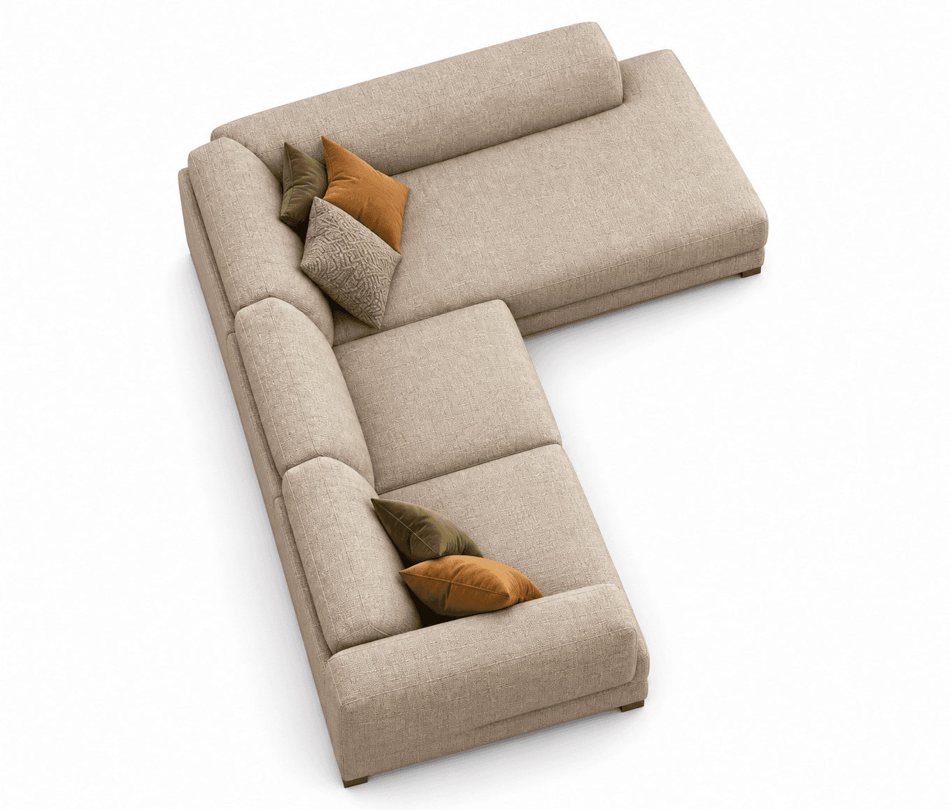 An aerial view of a modern L-shaped sectional sofa featuring a neutral beige textured fabric upholst… — 3D model